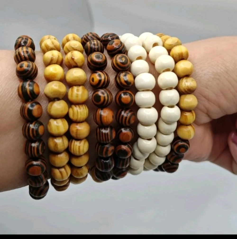 Stacked Beaded Cross Stretch‎ Bracelets White Tan Brown Christian Religious